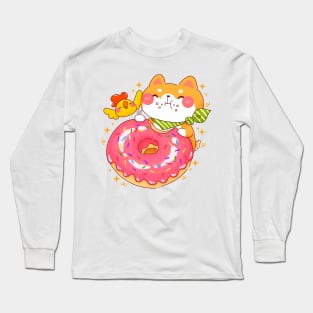 Shiba Inu Eating Giant Donut Long Sleeve T-Shirt